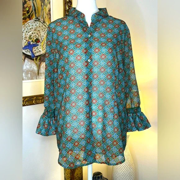 Gretchen Scott Priss Blouse-Sundial Olive Large - Picture 1 of 11